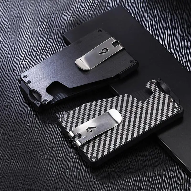 

Fashion Slim Carbon Fiber Credit Card Holder Rfid Non-scan Metal Wallet Purse Male Card Storage Case
