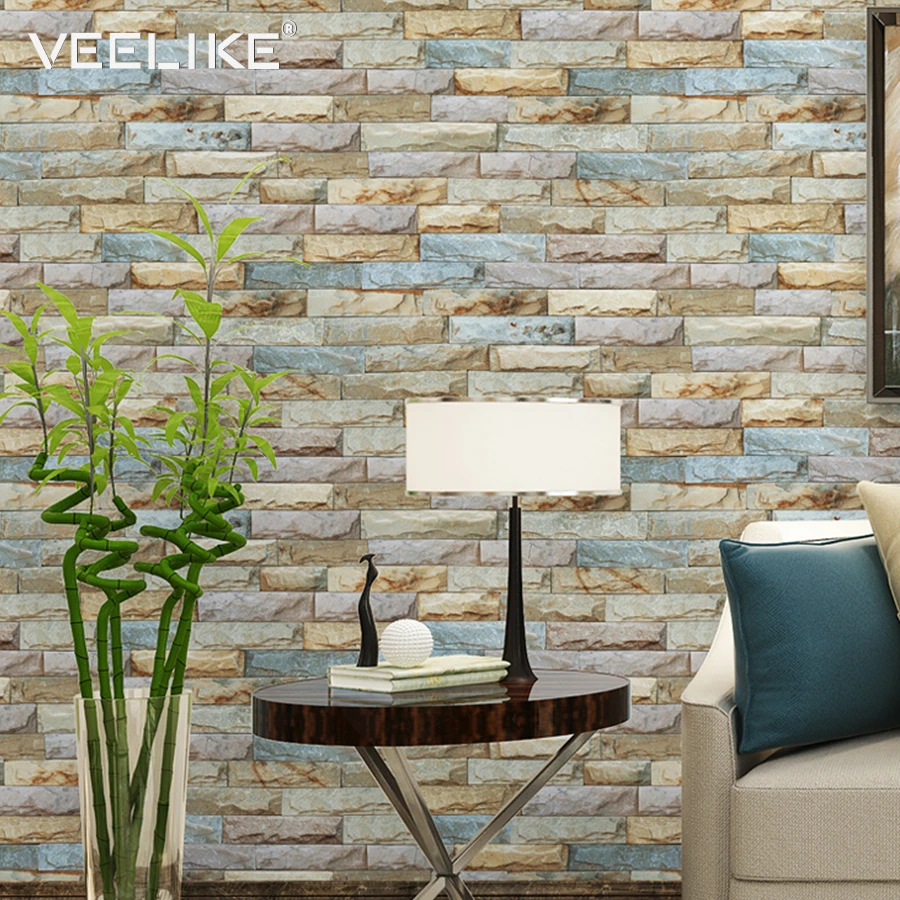 Rustic Vintage 3D Brick Wallpaper Roll Vinyl PVC Retro Brick Wall Living Room Wall Paper Waterproof Wallpaper for Bedroom Decor