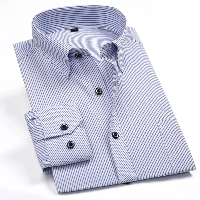Модные мужские полосатые рубашки, мужская повседневная рубашка с длинным рукавом, деловая официальная рубашка 4XL размера плюс Camisetas Camisa - Цвет: 2102