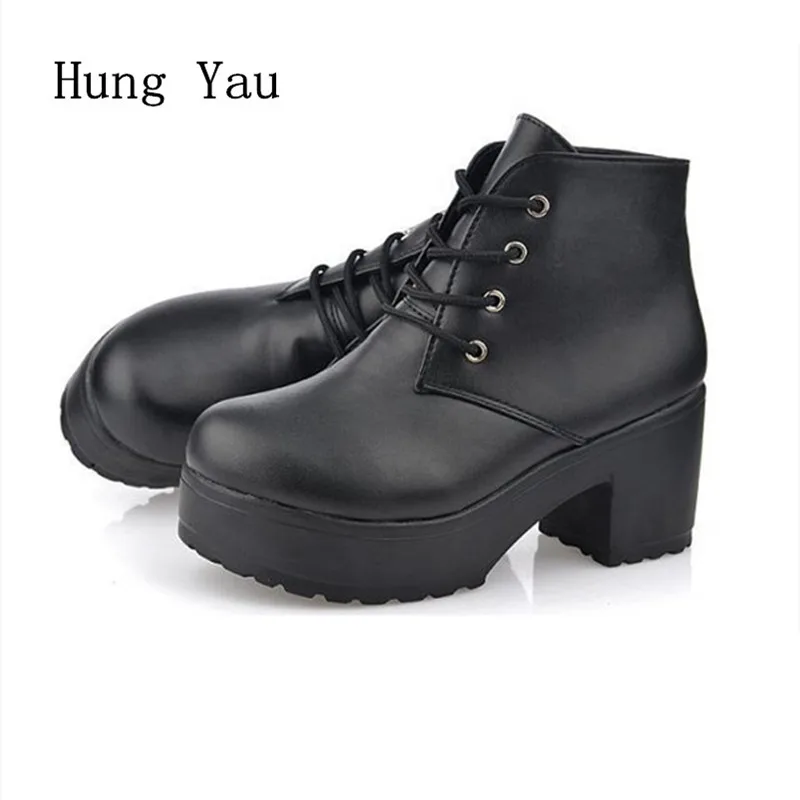 

Women Ankle Martin Boots High Heels 7 CM 2018 Autumn Female Casual Shoes Woman Fashion Lace Up Comfortable Platform