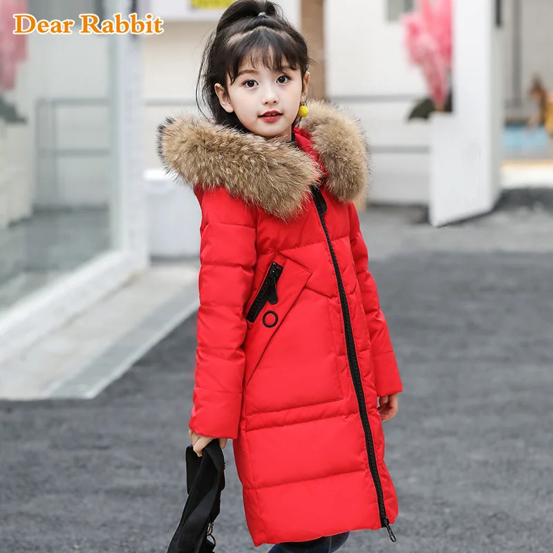 

Down jacket for girl 2018 Winter Thicken Parka-30 degrees Girls clothing warm clothes real Fur Hooded Children Outerwear Coats