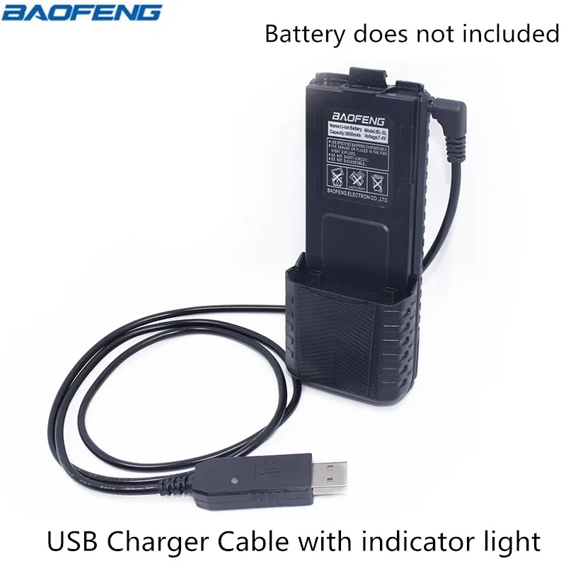 Baofeng 2,5 мм USB зарядное устройство кабель с индикатором светильник для BaoFeng Walkie Talkie UV-5R Series 3800 мАч BL-5L аккумулятор большой емкости