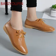 2019 Women Fashion Causal Flats Shoes Lady Student Solid Genuine Leather Footwear Female Loafers Cross-tied Flat Shoes Plus Size snurulan genuine leather flat shoes loafers female solid comfortable casual shoes plus size real leather handmade women flats