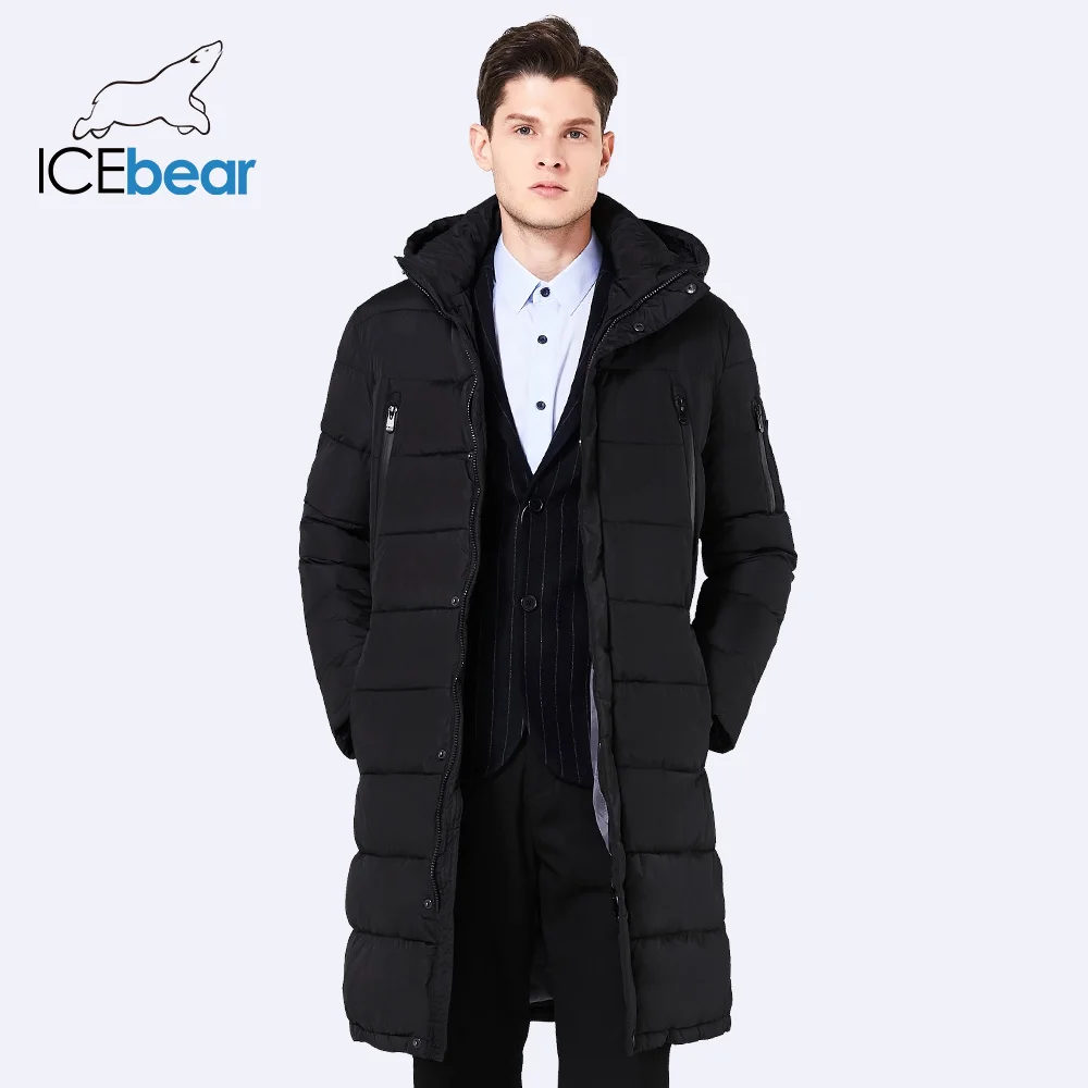 

ICEbear 2017 Winter Men's Long Coat Exquisite Arm Pocket Men Solid Parka Warm Cuffs Design Breathable Fabric Jacket 17M298D