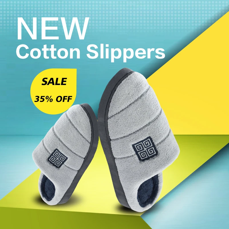 

GieniG Men's Cotton Slippers 2018 Winter Warm Plush Flat Home Floor Shoes Cotton Men Slippers