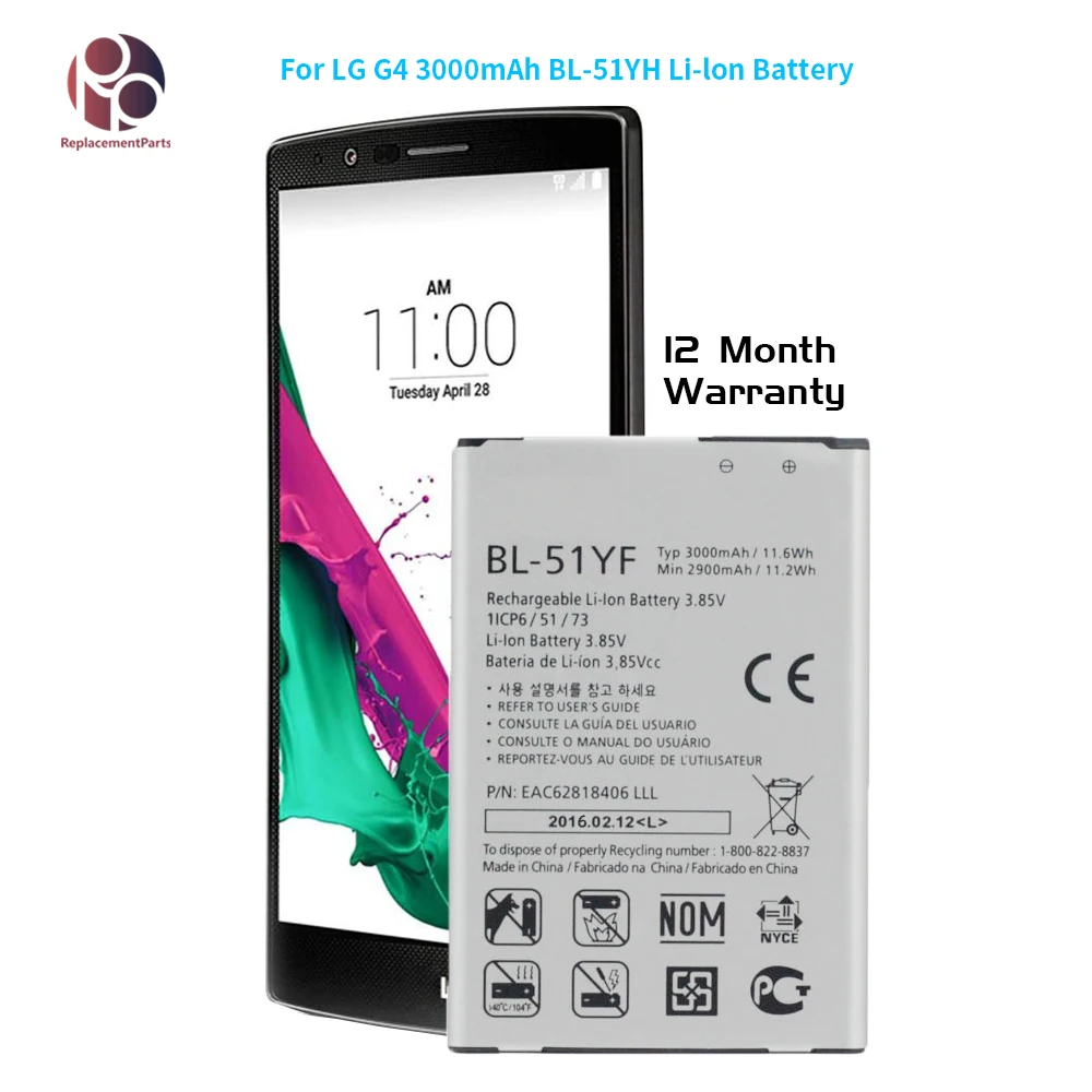 

New Original BL-51YF Mobile Phone Battery For LG G4 BL-51YF H815 H818 H810 VS999 F500 Capacity 3000mAh Replacement Battery