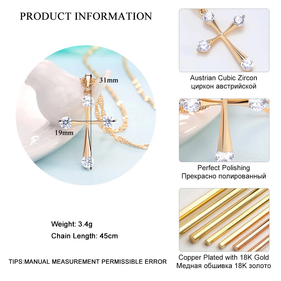 LADYCHIC Simple Cubic Zirconia Gold Color Cross Pendant Fashion Cute Cross Necklace Women Prayer Christian Jesus Jewelry LN1073