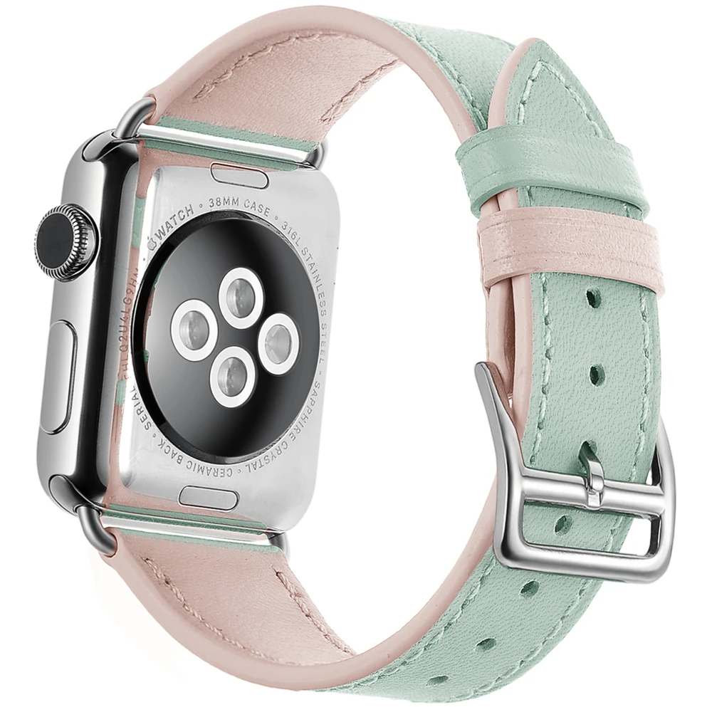 Простой стиль двойной цвет женский ремешок для Apple Watch 38 мм 42 мм ремешок для часов из натуральной кожи для iWatch 40 мм 44 мм Серия 1 2 3 4