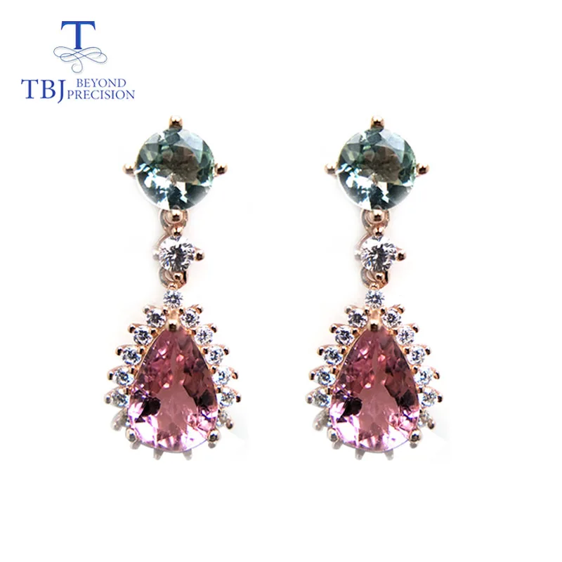 

TBJ,new natural water drop multicolor tourmaline gemstone Shiny earring 925 sterling silver jewelry for women as birthday gift