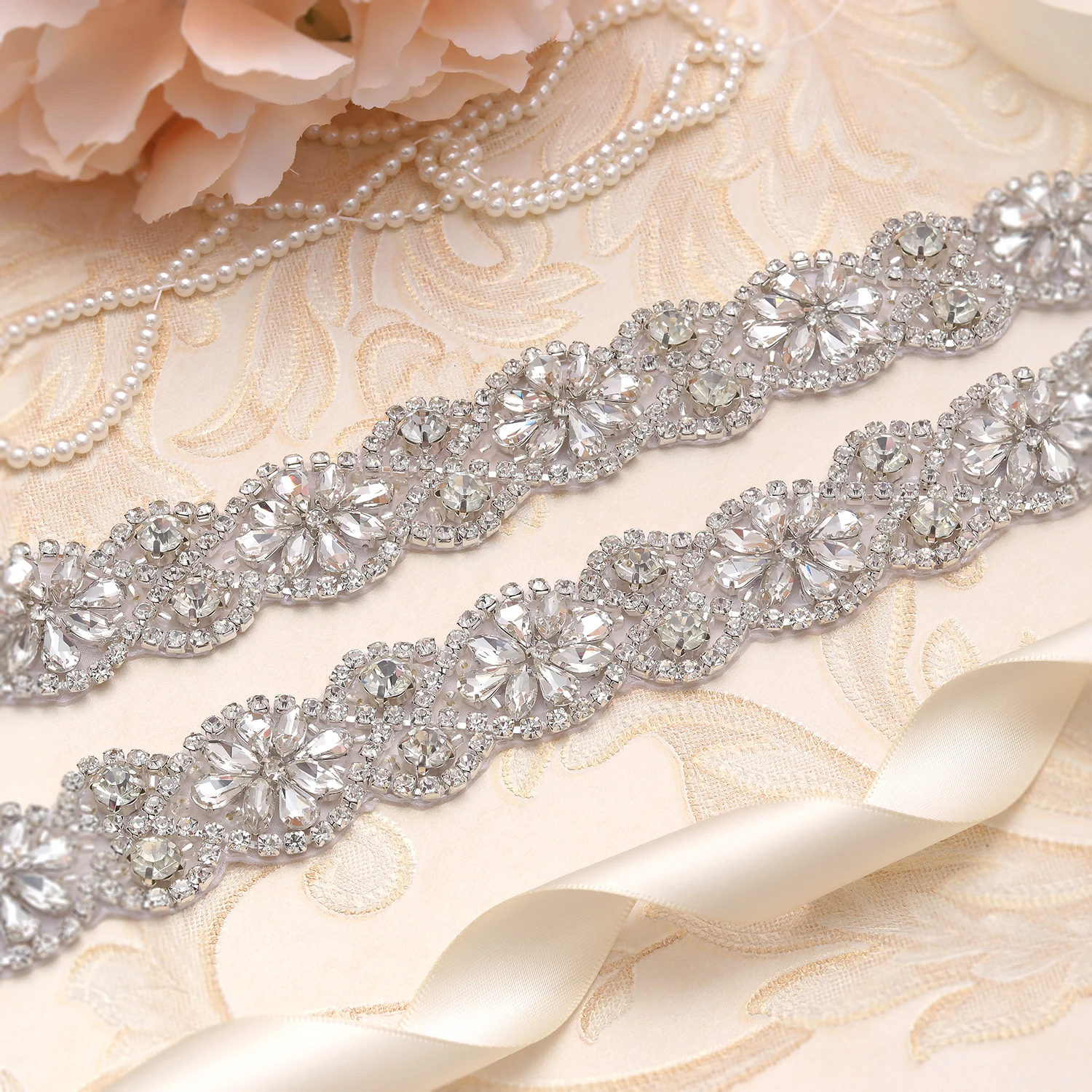 

MissRDress Hand Beaded Wedding Belt Silver Crystal Bridal Belt New Style Rhinestones Wedding Sash For Bridal Accessories JK818