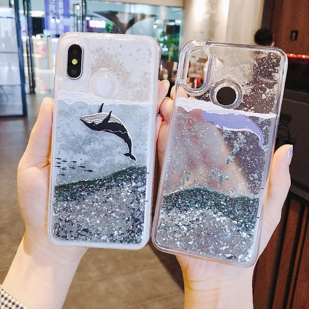 

Fashion Girl For Xiaomi 8 5X 6X Mix 2S Case Whale Liquid Quicksand Silicone Cover For Xiaomi Redmi 5 Plus Note 5 Phone Bag