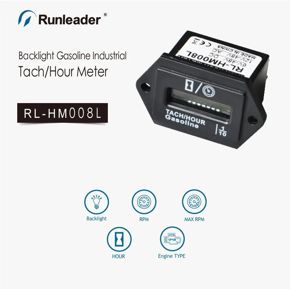 Runleader Цифровой Индуктивный Промышленный газовый двигатель 2/4 тактный Тахометр Счетчик часов для трактора снегоход ATV генератор