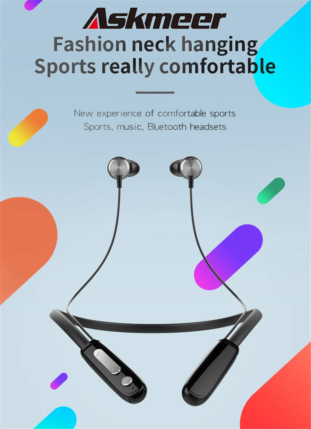 Askmeer Wireless Bluetooth Earphone with Microphone Handsfree Neckband Sport Stereo Earbuds Headset In Ear Earpiece for Xiao Huawei Android Phone (1)