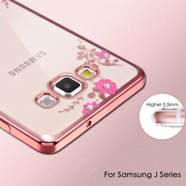 Fashion Case For Samsung Galaxy A3 A3000 A5 A5000 A7 A7000 2015 C10 Plating Cover Rhinestone Soft TPU cute Flowers Phone Case