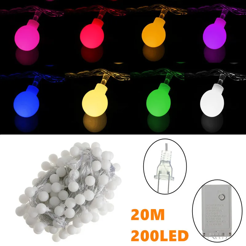 

Smuxi 20m 200 LED String Light Globes Ball Shaped LED String Fairy Light Waterproof Wedding Party Fairy Christmas Wedding Lamp