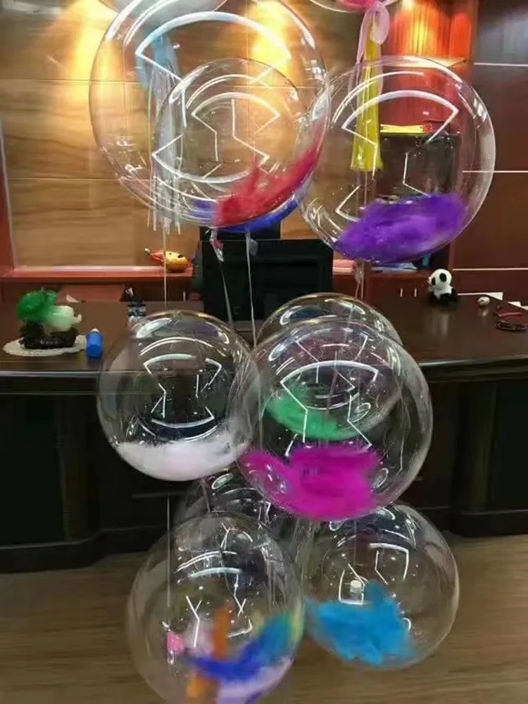 1PC 18inch No Wrinkle Clear PVC Balloon With Feather Transparent Helium Globos Wedding Party