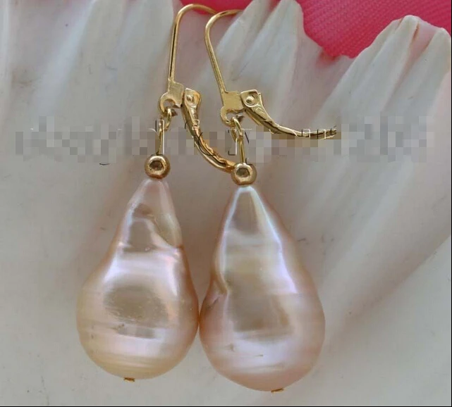 

Genuine Natural 14x25mm Pink Reborn Keshi Pearl Earrings 14KGP #f1759! *l