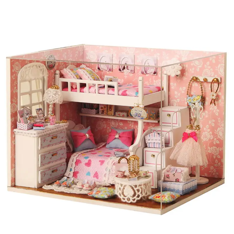 DIY Кукольный дом Миниатюрный с мебельным пылезащитным покрытием деревянный кукольный домик Miniaturas игрушки для детей Рождественский подарок H6 - Цвет: H06