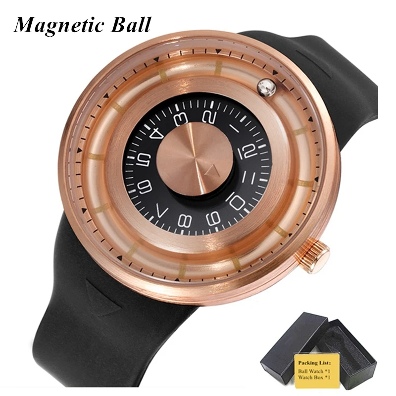 

New Magnetic Ball Wrist Watch Mens Watches Top Brand Luxury Creative Rotation Dial Silicone Waterproof Sport Casual Quartz Watch