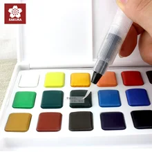 Sakura 18 цветов Акварельная коробка для краски, с кисточкой, однотонная Акварельная живопись на открытом воздухе, легкий, идеальный подарок