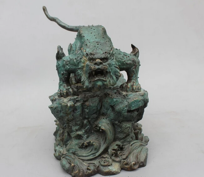 

wholesale factory 10"Chinese Art sculpture Bronze Stand Mountain ferocity bellow Tiger Beast