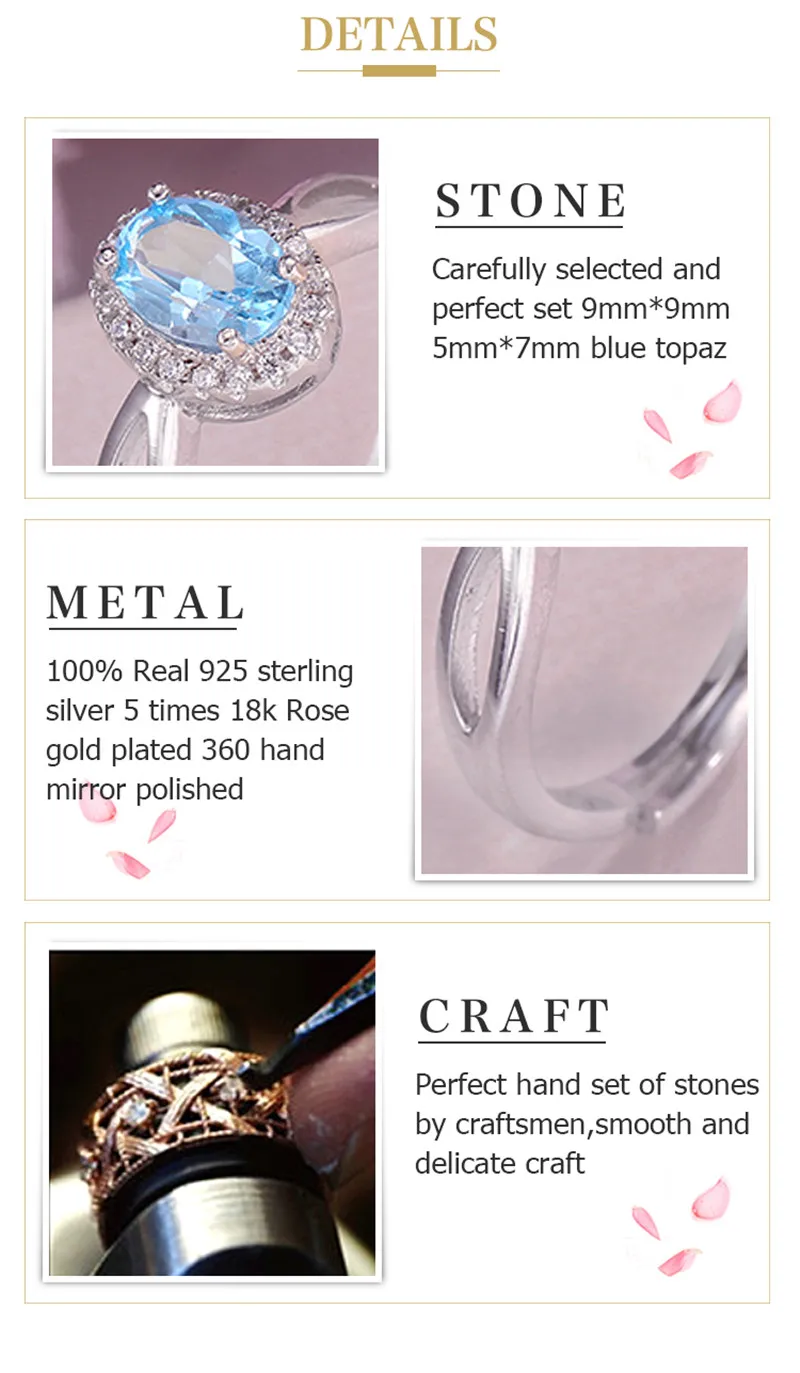 Ювелирные наборы для женщин, 925 серебро, натуральный голубой топаз, драгоценный камень, кольцо, висячие серьги, 2 шт., простые Bijoux аксессуары CCS010