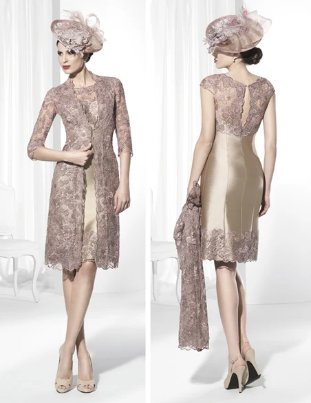 2016 Mother Of The Bride Dresses with lace jacket Plus Size Champagne vestidos mae da noiva plus size | Свадьбы и торжества