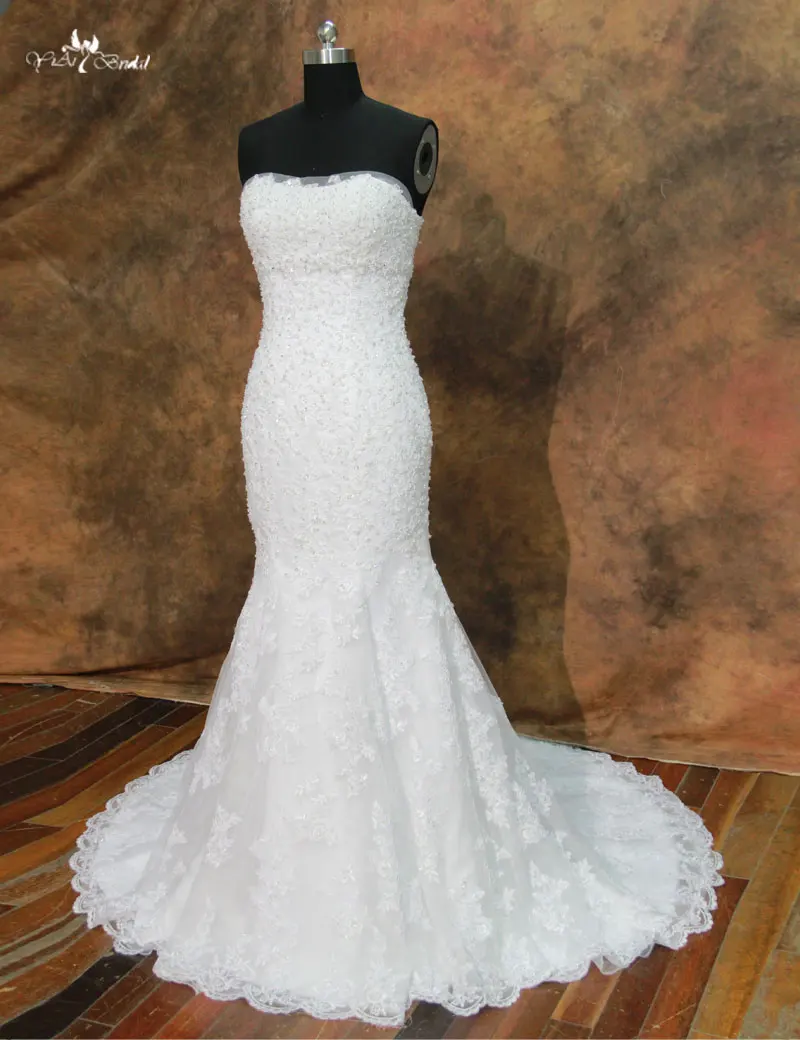 RSW181 прозрачное декольте свадебное… с вышитыми бисером аппликациями Русалка свадебное платье