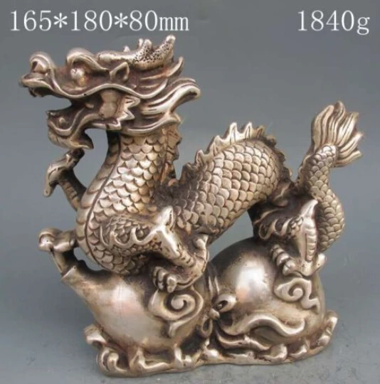 

B0602 Chinese Silver Bronze Statue Dragon on Gourd