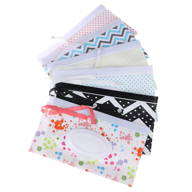 Eco-friendly Easy-carry Wet Wipes Bag Snap Strap Wipes Container Clamshell Cosmetic Pouch Clutch Cleaning Wipes Case