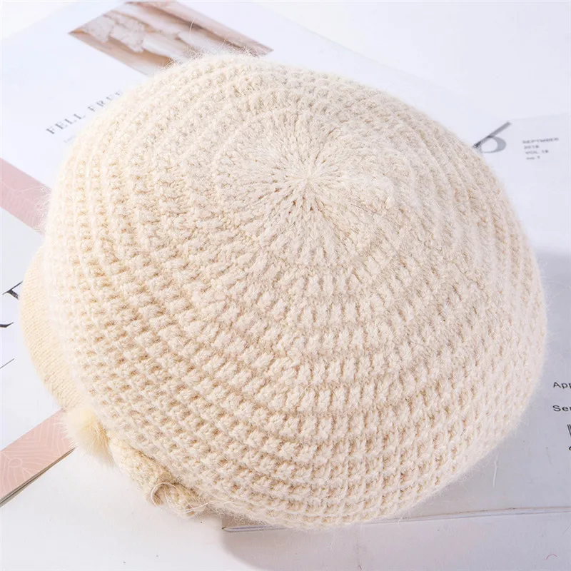 USPOP New winter caps women knit octagonal hat thick warm velvet lining knit hats solid color newsboy caps berets mom caps