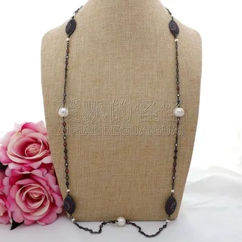 

N080603 38" White Keshi Pearl Cz Pave Connector Chain Necklace