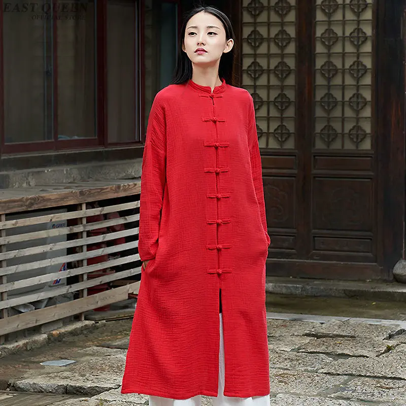Китайская одежда Блузки женские длинная рубашка китайская Туника Ао Дай традиционная китайская одежда красная одежда для медитации аа3983
