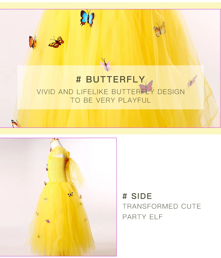 Beautiful Belle Princess Tutu Dress Extra Full Girls Butterfly Flower Dress Beauty and The Beast Halloween Party Costume (4)