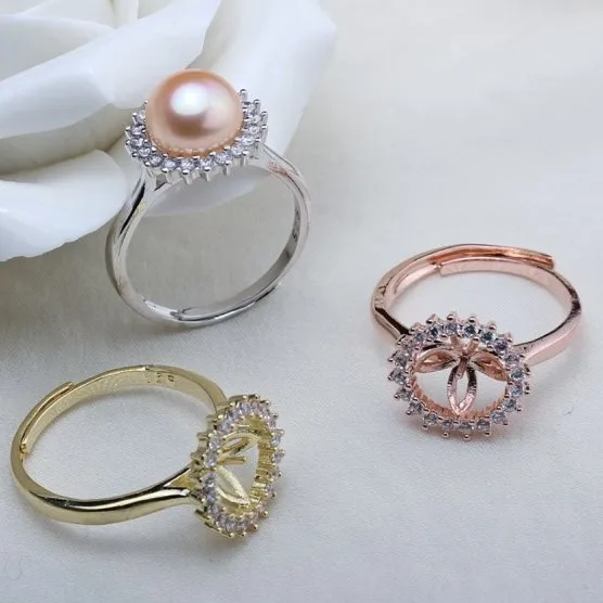 

3 Color Fashion Pearl Ring Mountings, Ring Findings, Adjustable Ring Jewelry Parts Fittings Charm Accessories Silver Jewellery