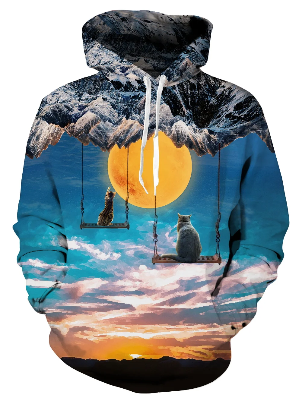 Funny Print Casual Hoodies Men Sunset Cat 3D Print Fitness Hooded Sweatshirts Streetwear Hip Hop