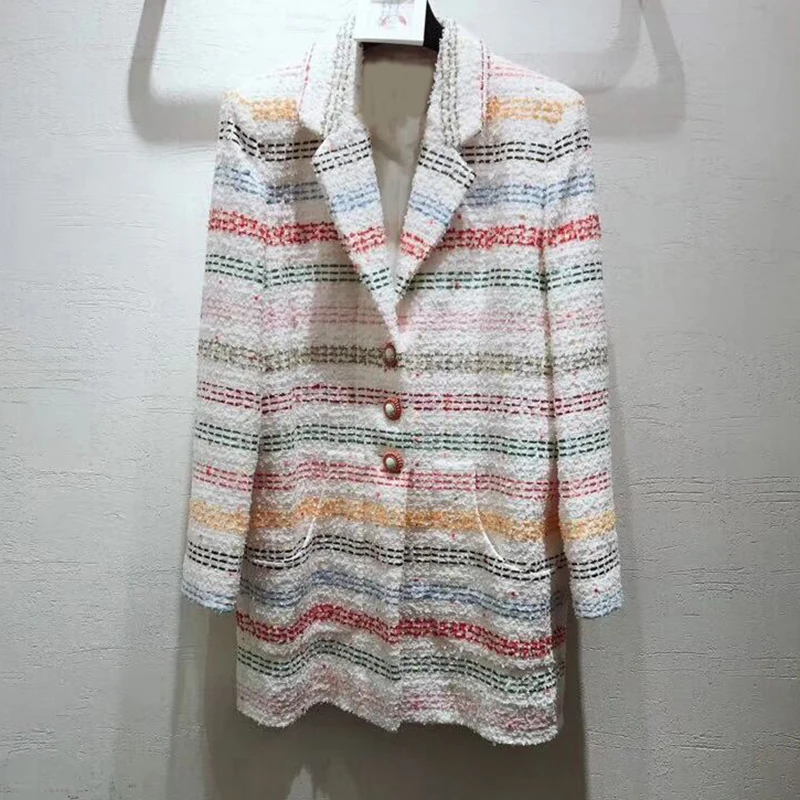 

Spring new women Coat High quality custom long sleeve multicolor stitching beach shell button Jacket blouse women's silk lining