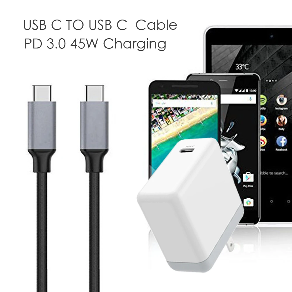 PD 45W QC3.0 зарядное устройство адаптер питания TYPE-C usb-c тканый кабель для передачи данных, для xiaomi MacBook/DELL XPS 12/13/Samsun/Pixel XL iPhone 11/X