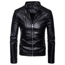Новая мужская приталенная винтажная куртка из искусственной кожи Мужская мотоциклетная кожаная куртка пальто Модная панк Кожаная Куртка Jaqueta De Couro Masculina