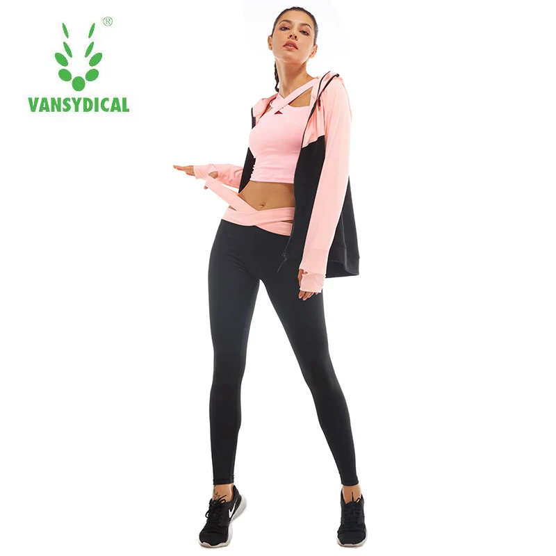 

Vansydical Two-piece Tracksuit Women Sport Suits Patchwork Hooded Running Sets Sweat Pants Autumn Female Winter Jogging Suits