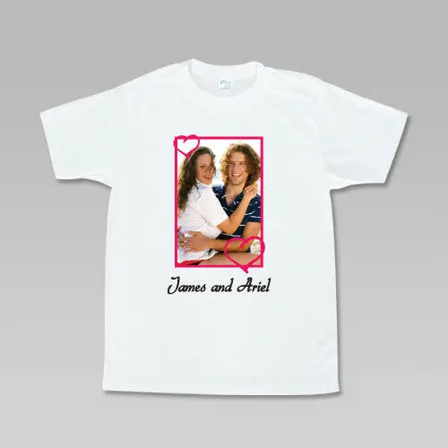 

Personalized Couples Photo Pink Heart Frame T-Shirt, Customizable Text, S-4XL Cool Casual pride t shirt men Unisex New Fashion