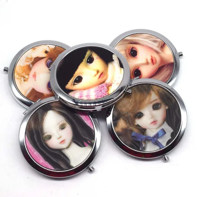 Mini miroir de maquillage de poche, poupée mignonne, cosmétique, Compact, Portable, double face, en acier inoxydable, miroirs de maquillage cosmétique 5
