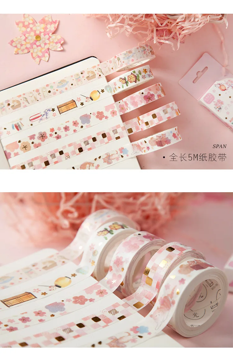Вишни кошка золото Васи клейкие ленты японский бумага DIY планировщик маскирования клейкие ленты клей наклейки с лентами Декоративные