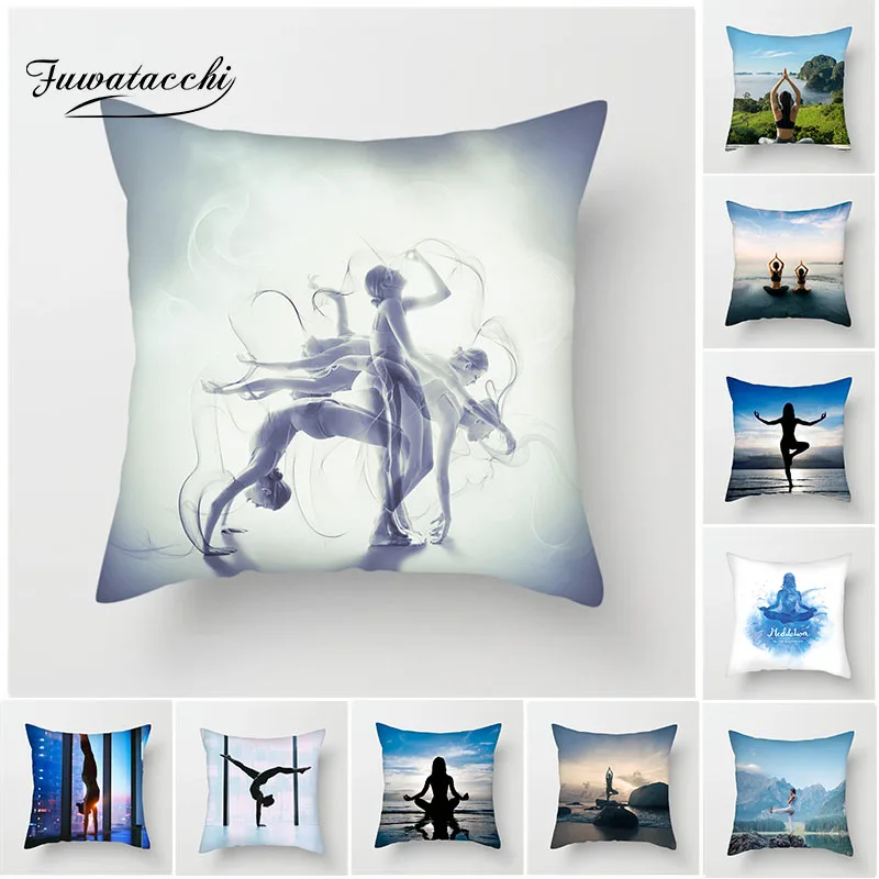 

Fuwatacchi Sports Yoga Cushion Cover Seaside Sunrise Sunset View Pillow Cover For Decorative Home Sofa Chair Linen Pillowcases