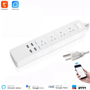 

US Standard WiFi Extension Cord Smart Power Strip 4 AC Plug 4 USB Ports For Alexa and Google Assistant Support Smart Life