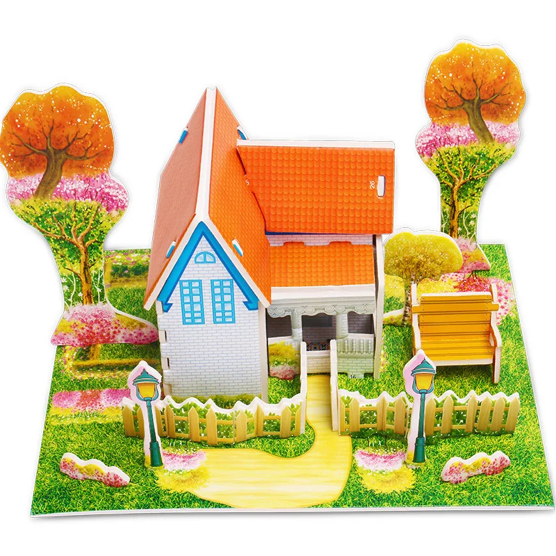 

DIY 3D Puzzle Autumn Model Cartoon House Assembling Paper Toy Kid Early Learning Construction Pattern Gift Children House Puzzle
