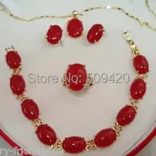 Торговля> красный нефритовый браслет серьги кулон ожерелье набор+ Цепочка