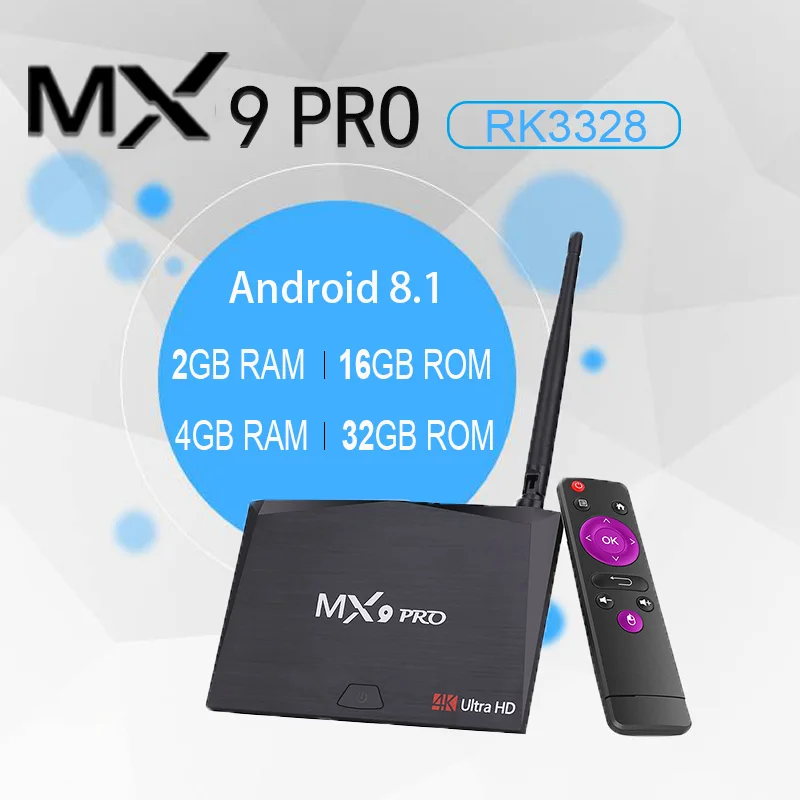 

HOT MX9 Pro 4GB RAM 32GB ROM Android 8.1 TV Box RK3328 Quad Core 2.4G/5G WiFi BT4.1 VP9 HDR 3D UHD 4K Media Player set top box