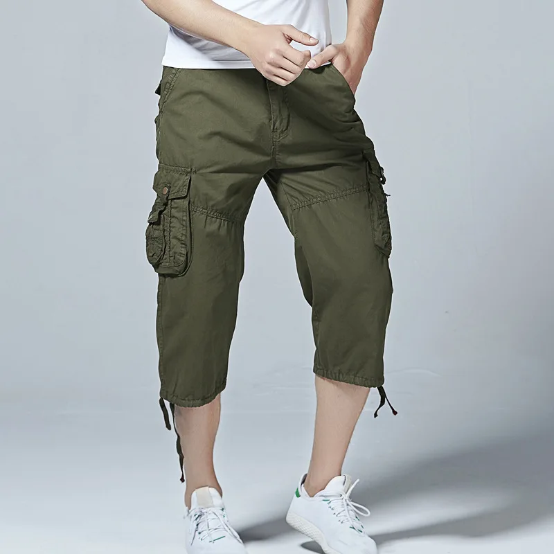 

Men's Cotton Twill Relaxed Fit Cargo Short 2018 Summer Fashion Male Long Multi-Pockets Casual Capri pants Work Trousers