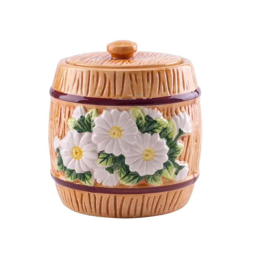 

Ceramic Flower Pattern Storage Jar Kitchen Canisters with Lid Tea Coffee Cookies Tank Sugar Container